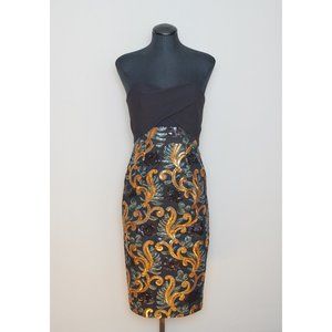 Black Halo Black/Gold Size 2 Strapless Cocktail Dress
